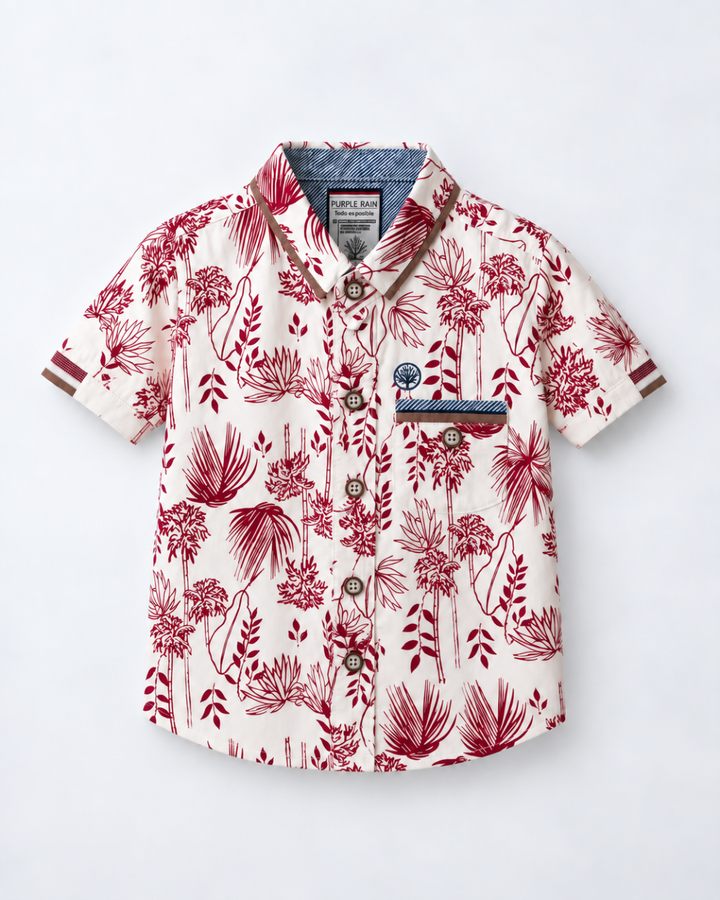Camisa Niño Estampada Palmas Manga Corta