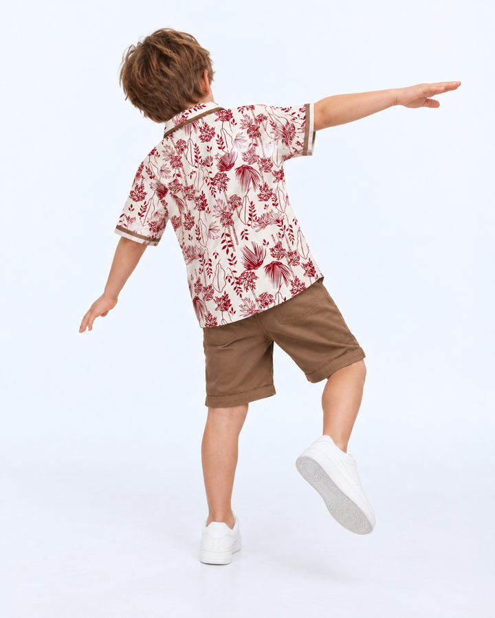 Camisa Niño Estampada Palmas Manga Corta