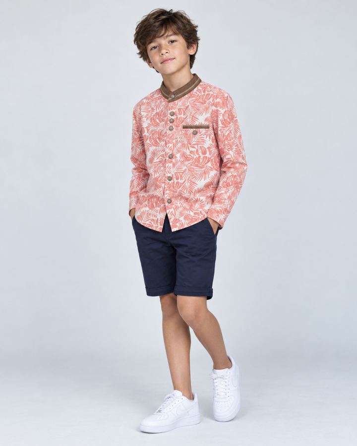 Camisa Niño Manga Larga con Estampado Cuello Nerú