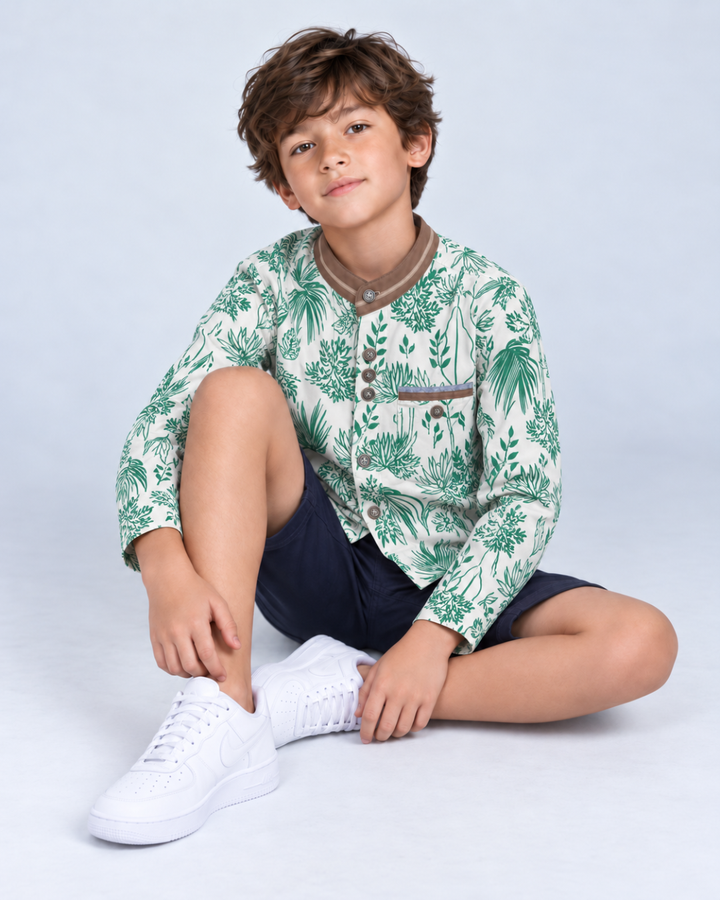 Camisa Niño Manga Larga con Estampado Cuello Nerú