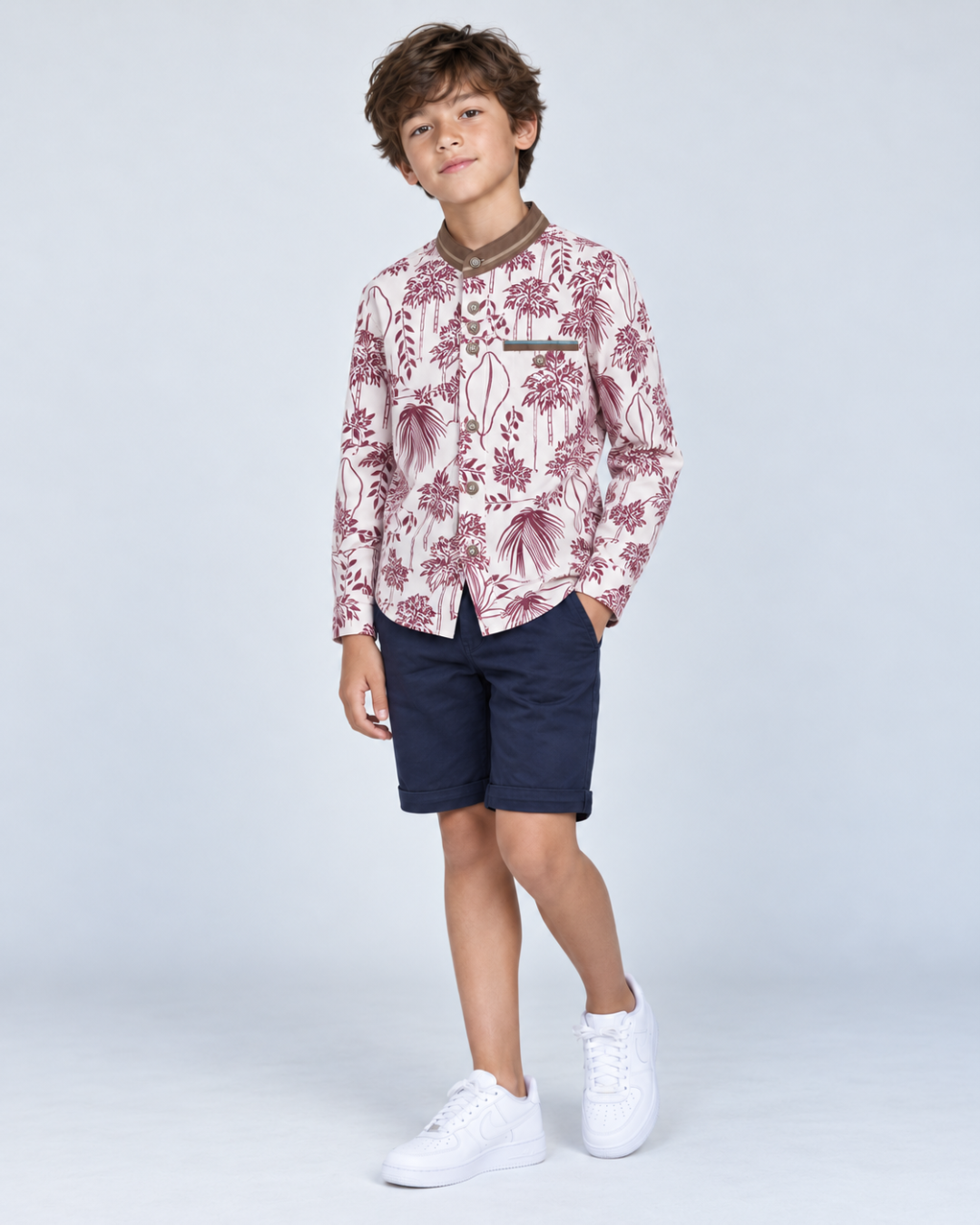 Camisa Niño Manga Larga con Estampado Cuello Nerú