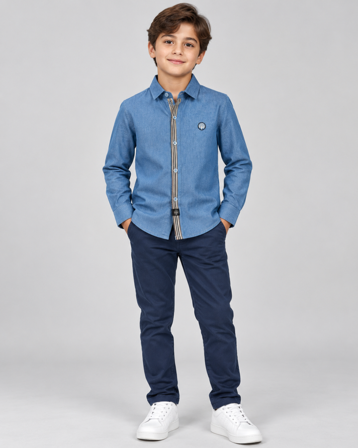 Camisa Niño de Jean con Pechera Manga Larga