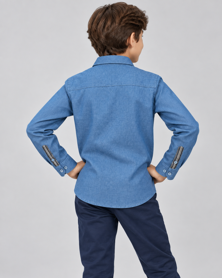 Camisa Niño de Jean con Pechera Manga Larga