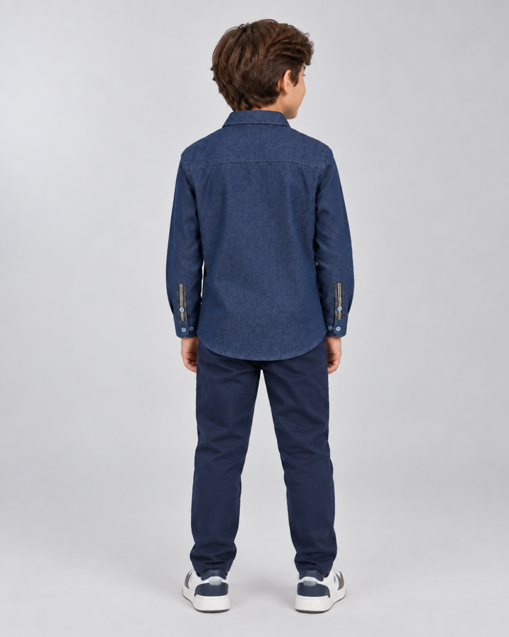 Camisa Niño de Jean con Pechera Manga Larga