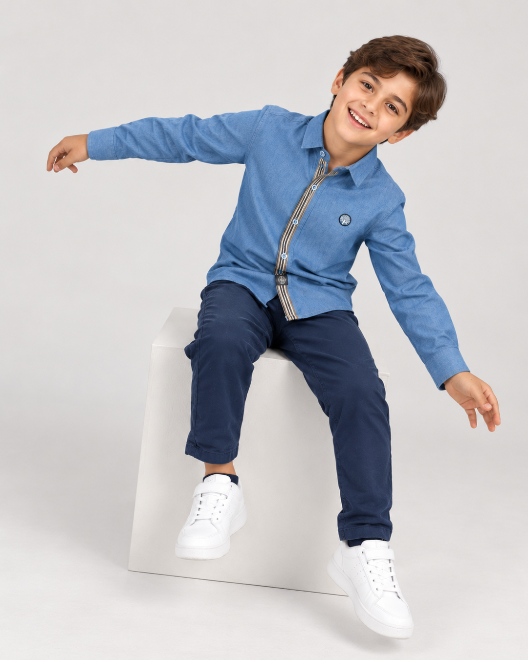 Camisa Niño de Jean con Pechera Manga Larga