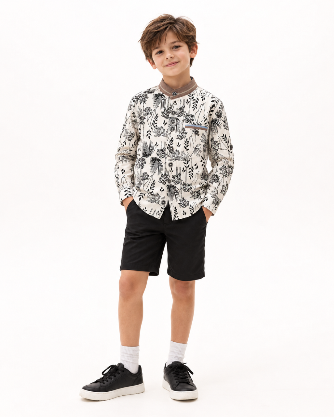 Camisa Niño estampada Manga Larga Cuello Nerú