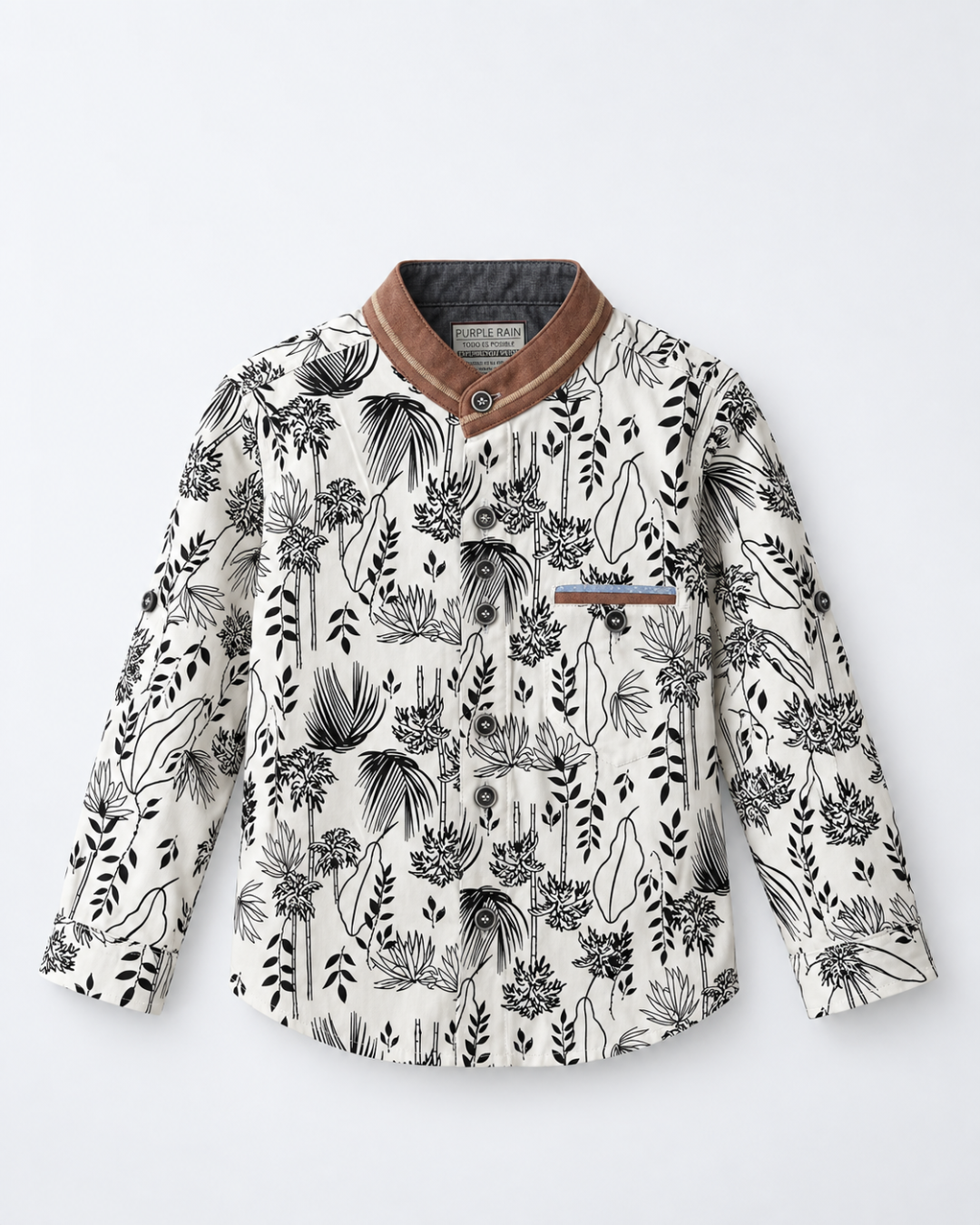 Camisa Niño estampada Manga Larga Cuello Nerú
