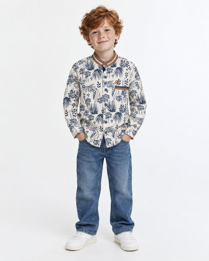 Camisa Niño estampada Manga Larga Cuello Nerú