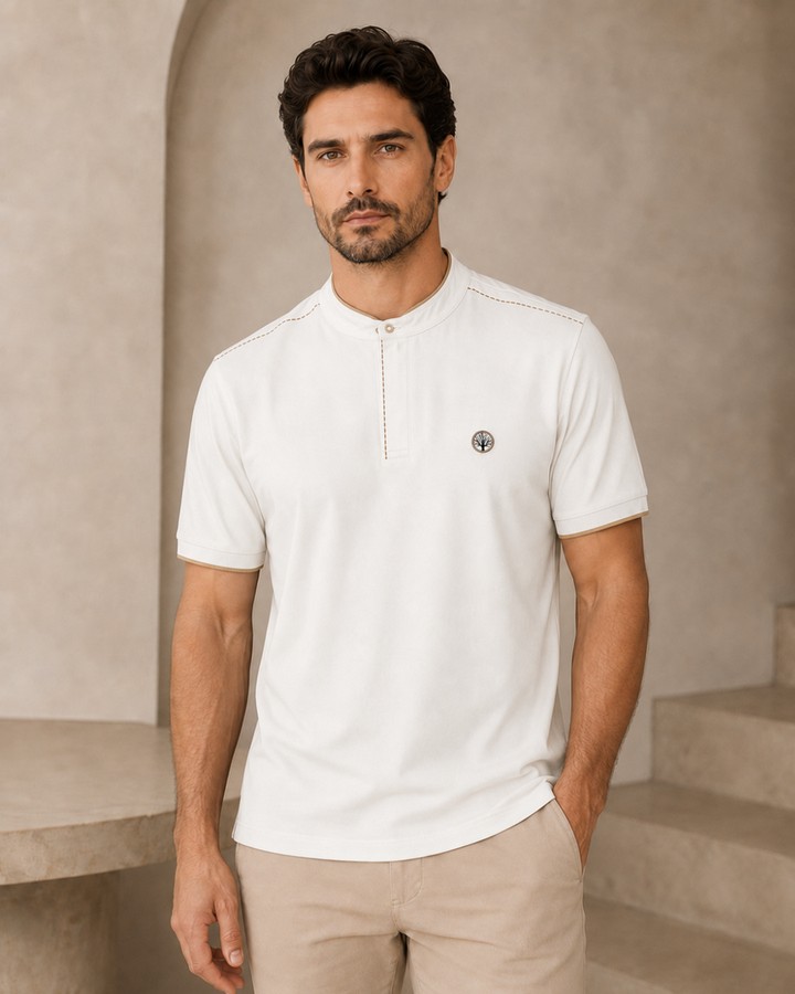 Camisa Polo Hombre Cuello Neru con Abertura en Ruedo Costado