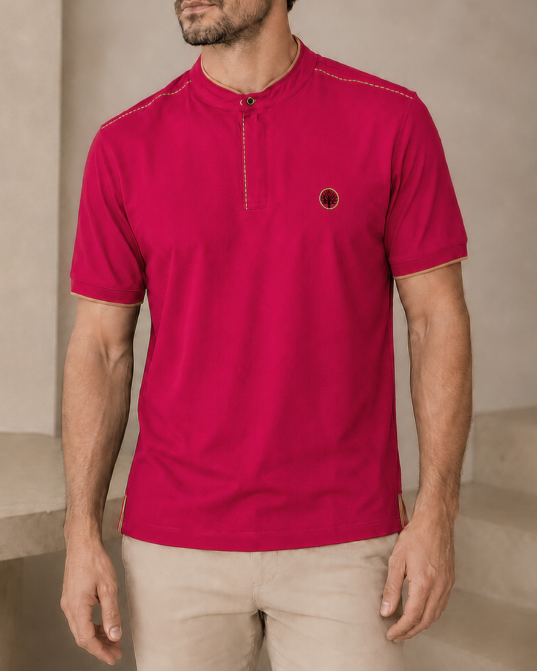 Camisa Polo Hombre Cuello Neru con Abertura en Ruedo Costado