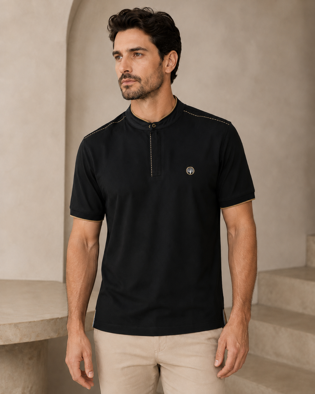 Camisa Polo Hombre Cuello Neru con Abertura en Ruedo Costado