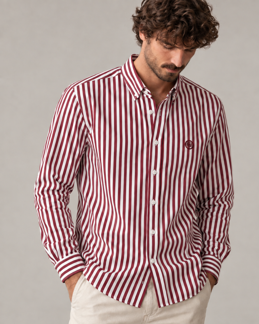 Camisa Rayas Manga Larga cuello americano efecto satin