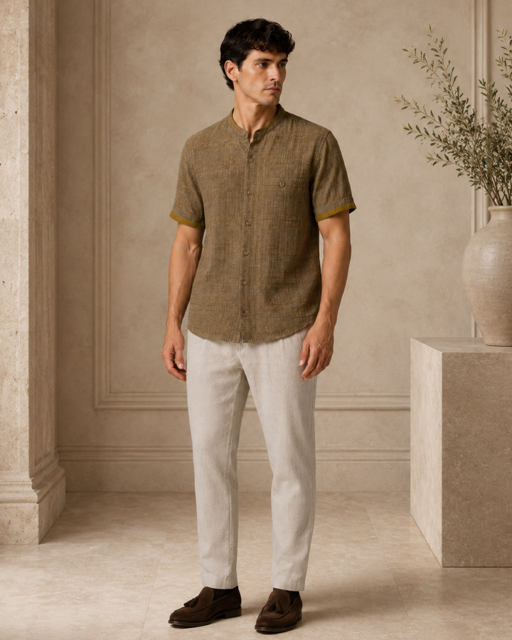 Camisa Texturizada para Hombre Cuello Nerú Manga Corta | Purple Rain