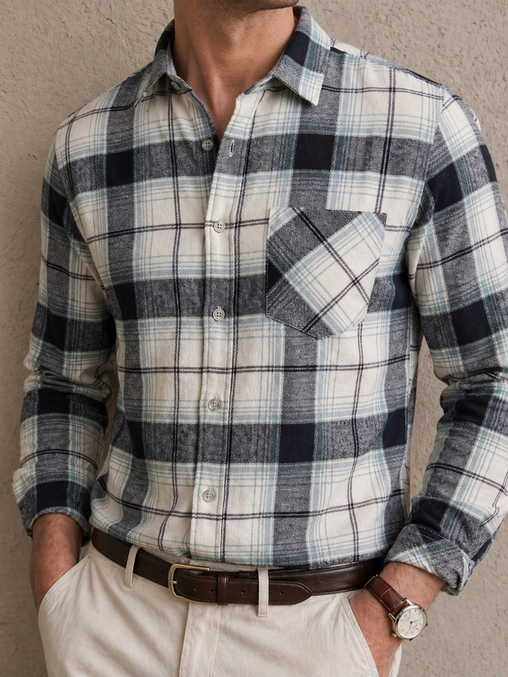 Camisa de manga larga 100% algodón  a cuadros