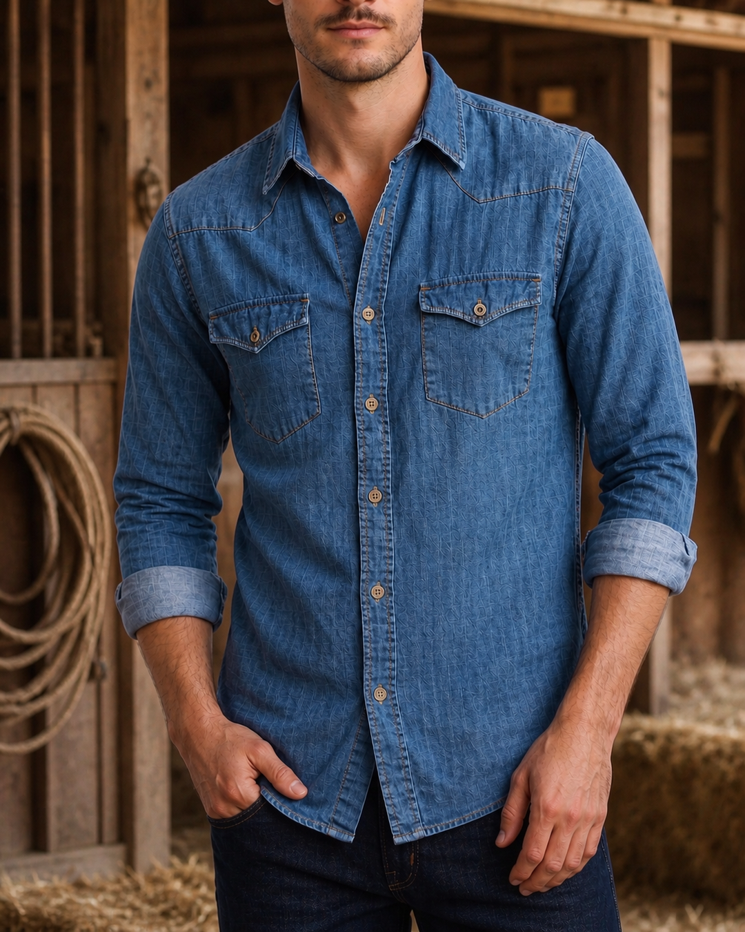 Camisa Denim Texturizada Cuadros - Purple Rain