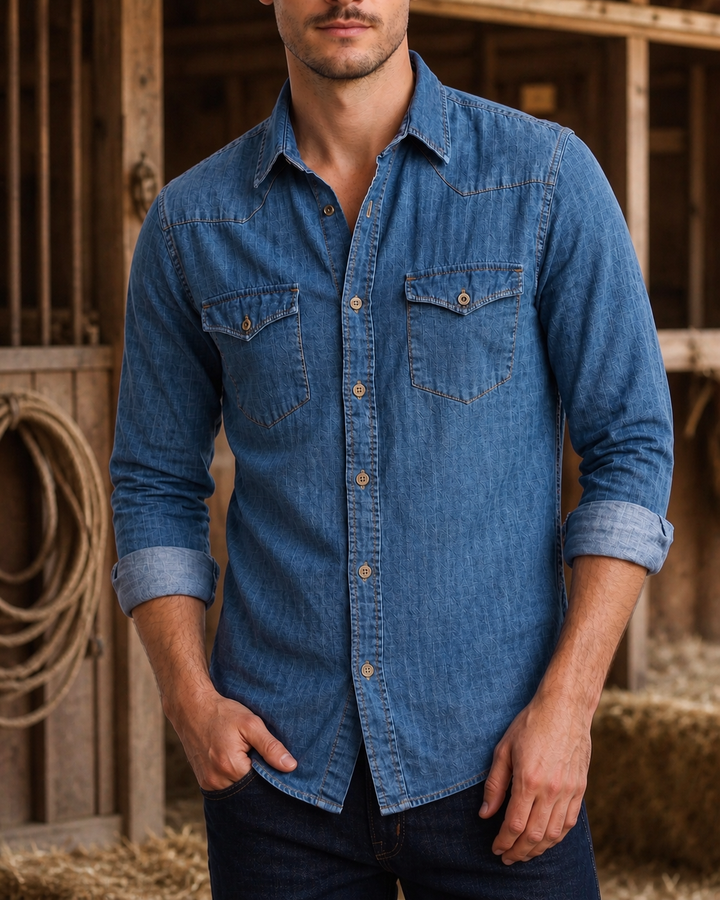 Camisa Denim Texturizada Cuadros - Purple Rain
