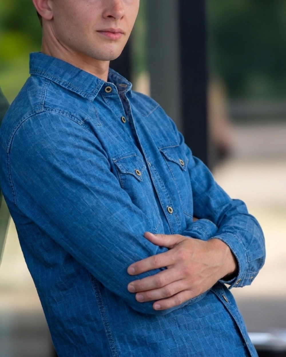 camisa denim hombre