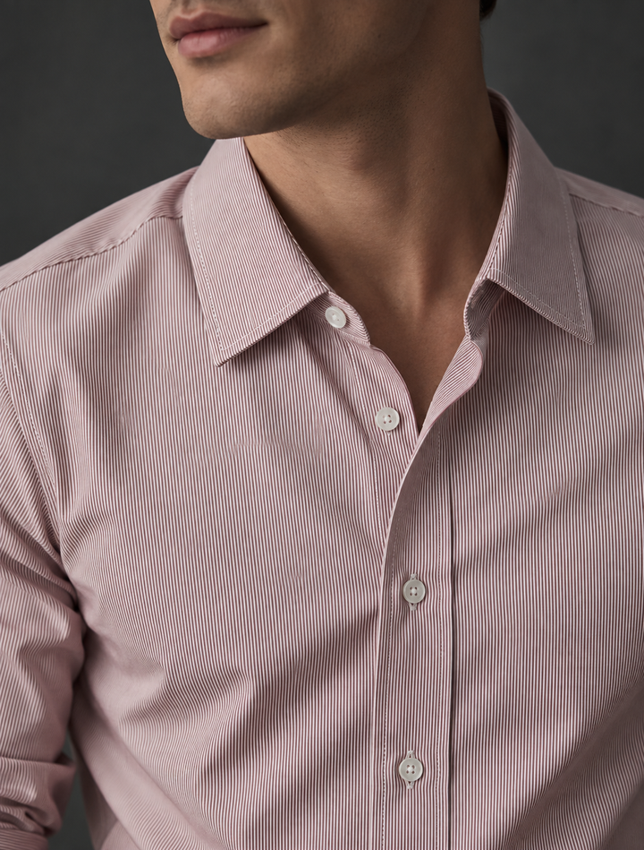 Camisa manga larga Micro Rayas Finas  Premium  Cuello Italiano - Purple Rain