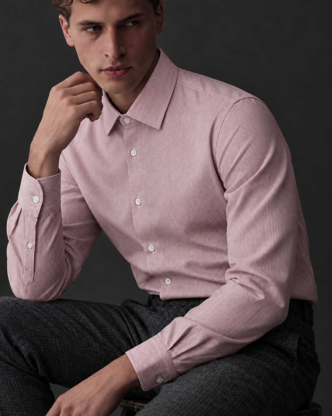 Camisa manga larga Micro Rayas Finas  Premium  Cuello Italiano - Purple Rain