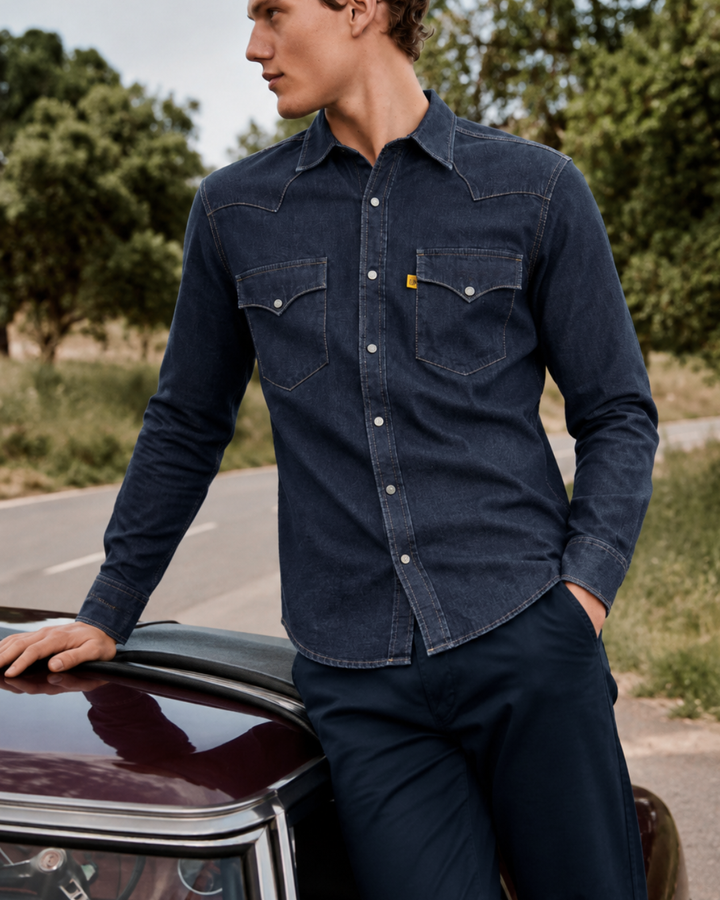 Camisa Índigo Heritage con Broches Premium Hombre | Purple Rain