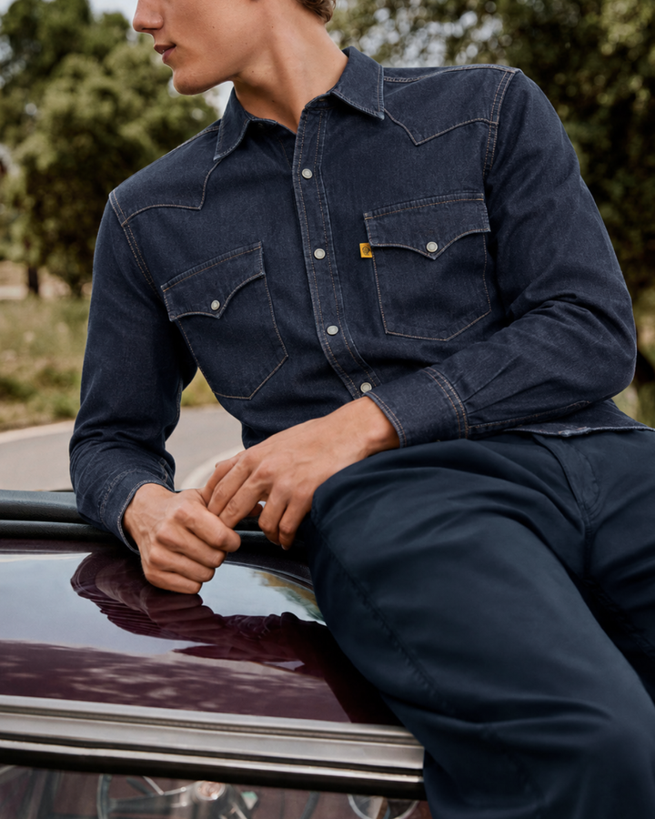 Camisa Índigo Heritage con Broches Premium Hombre | Purple Rain