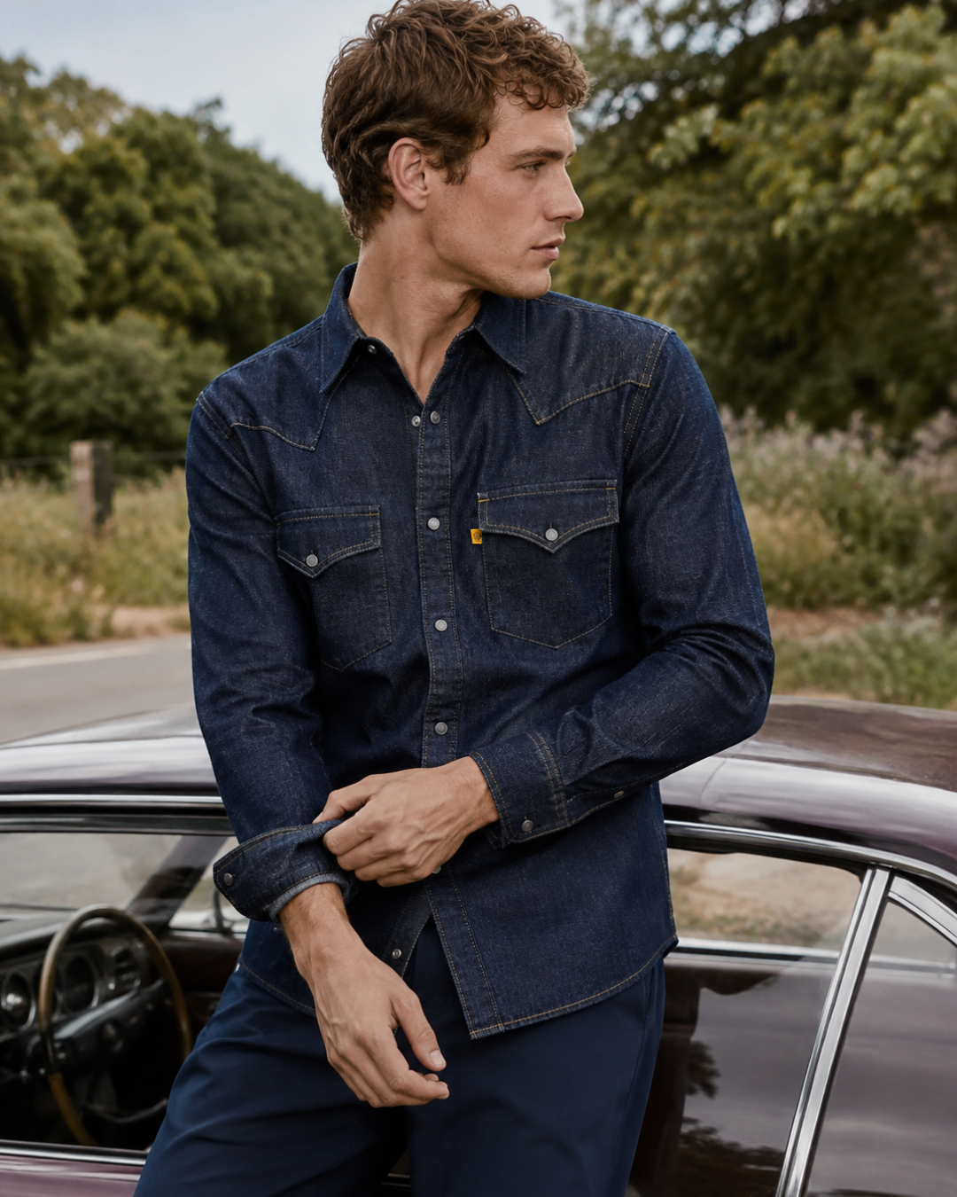Camisa Índigo Heritage con Broches Premium Hombre | Purple Rain