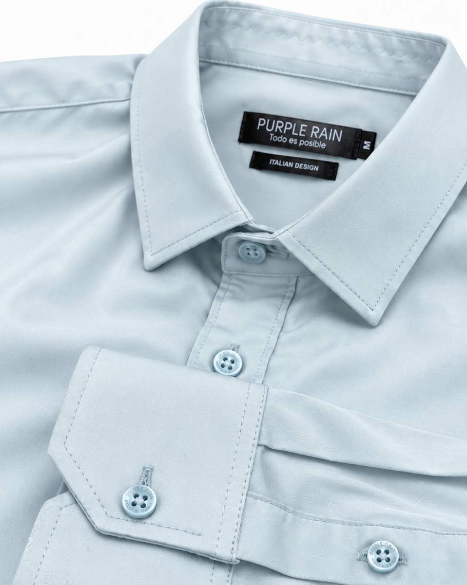 Camisa Hombre Manga Larga en Rayón Stretch con Brillo Sutil – Tonos Pastel