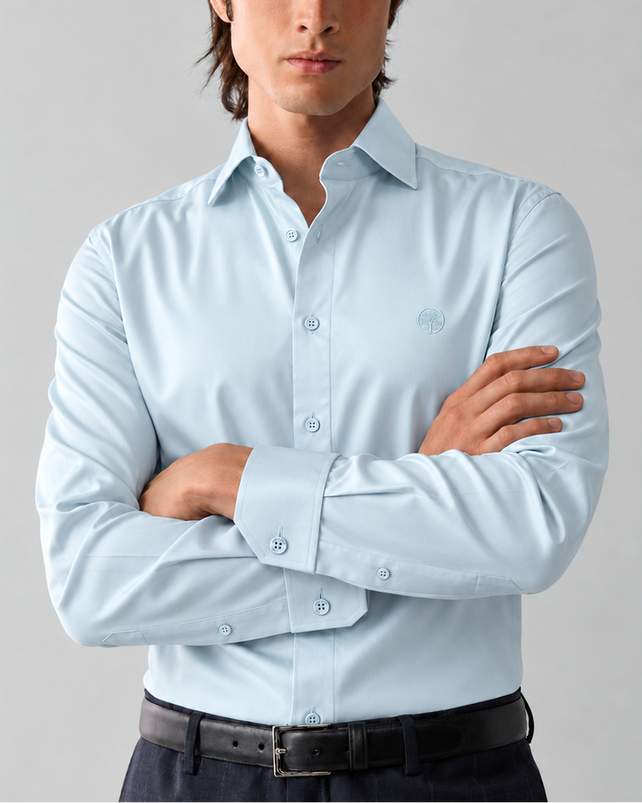 Camisa Hombre Manga Larga en Rayón Stretch con Brillo Sutil – Tonos Pastel