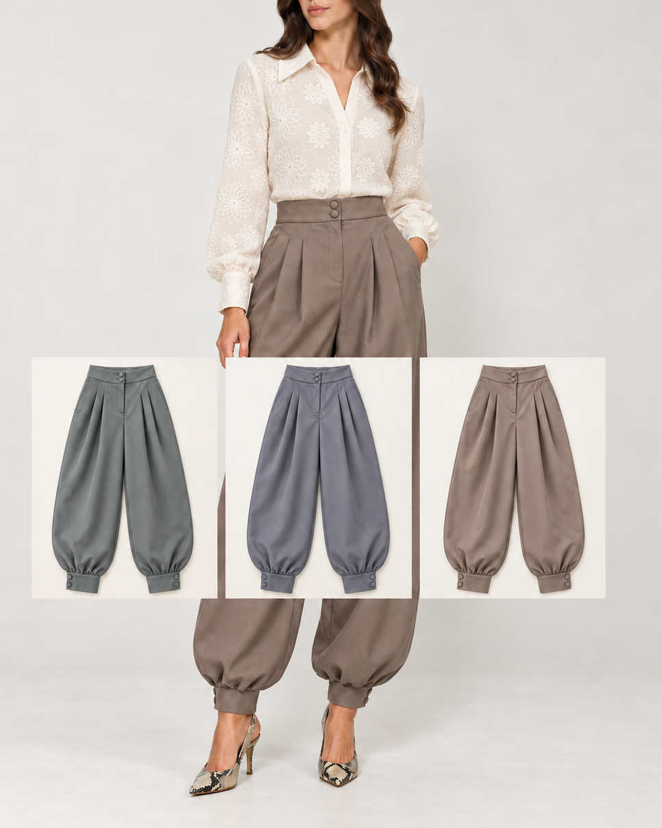 Pantalón Balloon de Mujer de Tiro Alto con Pinzas