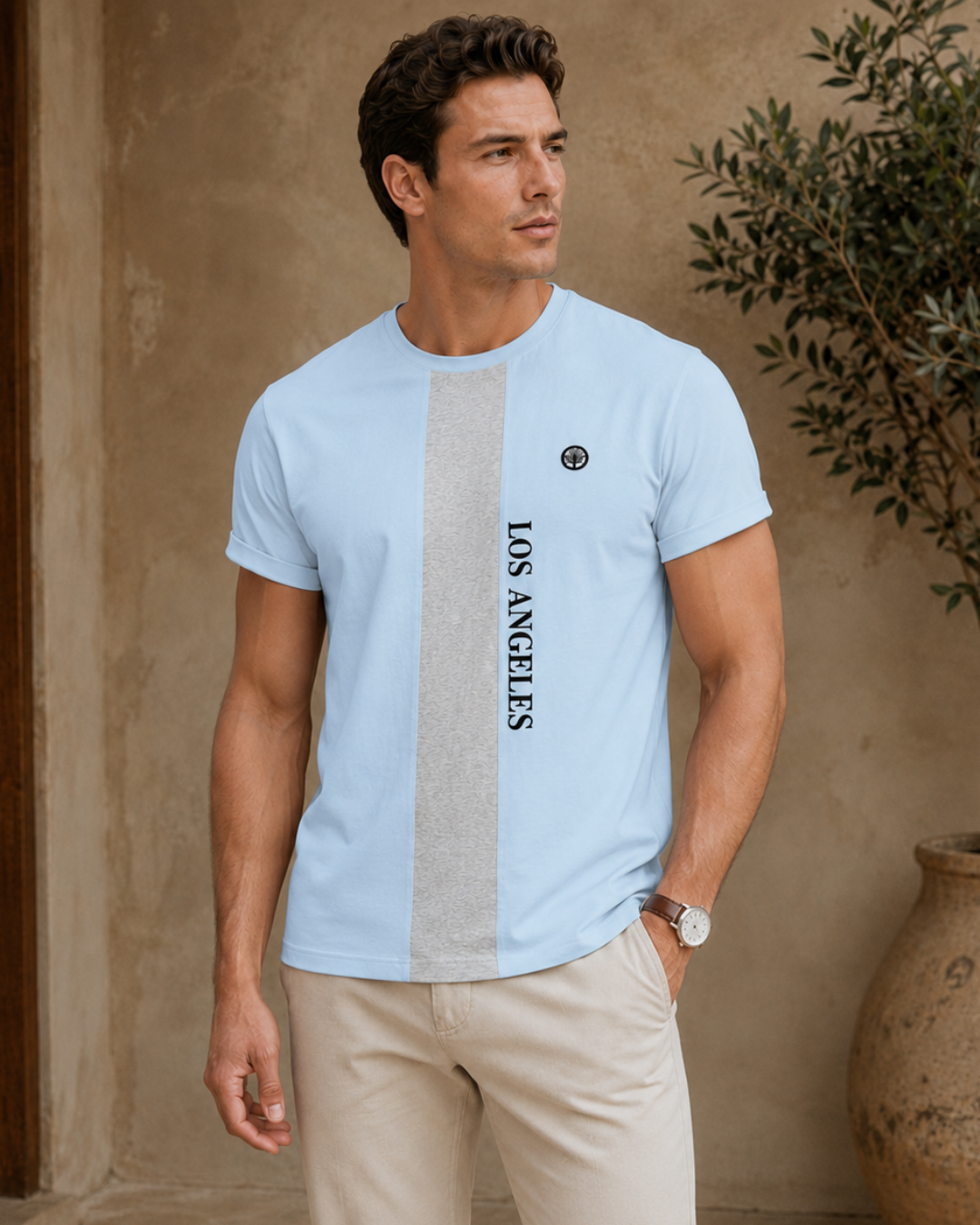 Camiseta Hombre Los Angeles con Panel Central