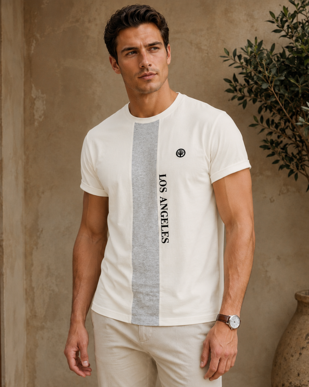 Camiseta Hombre Los Angeles con Panel Central