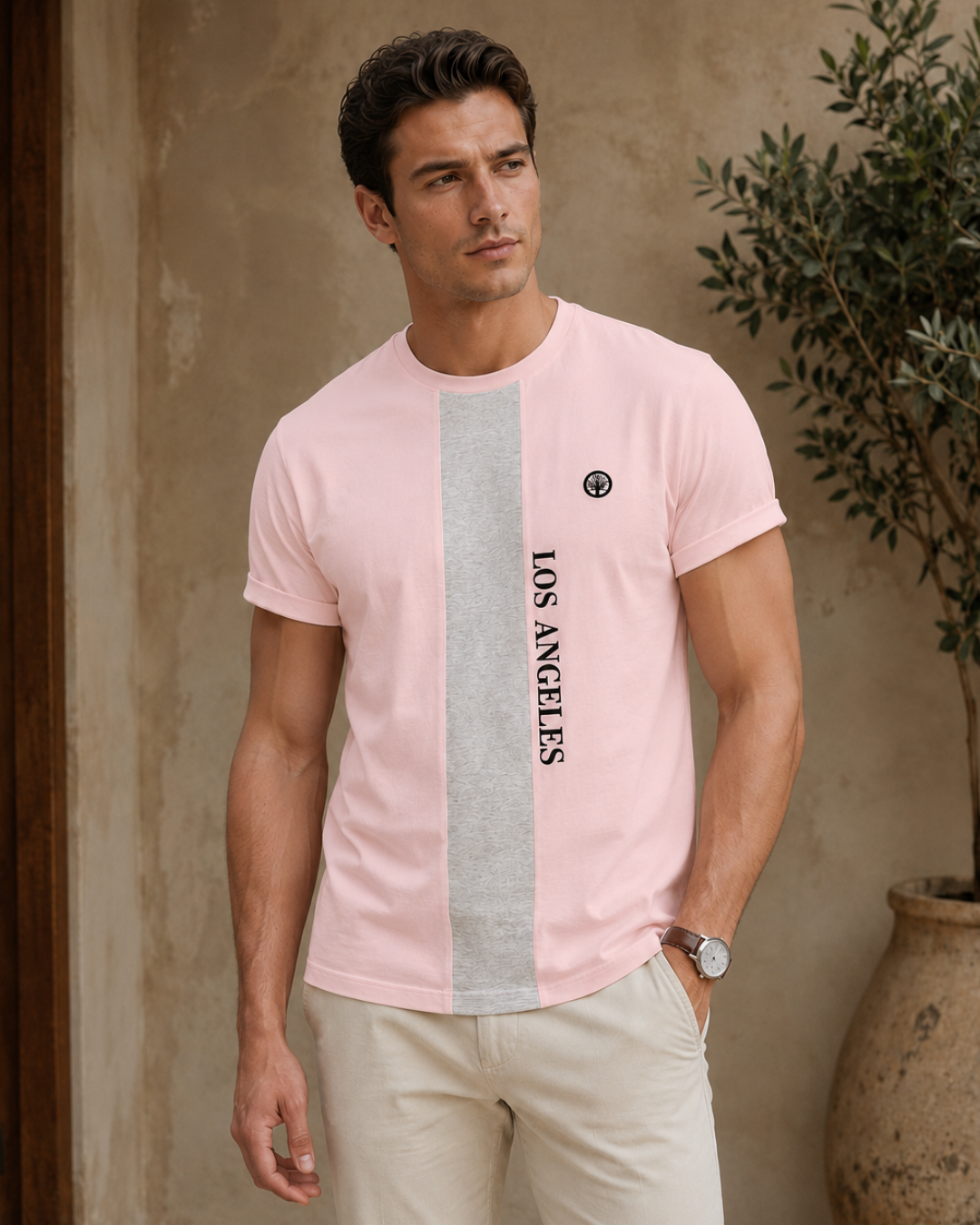 Camiseta Hombre Los Angeles con Panel Central