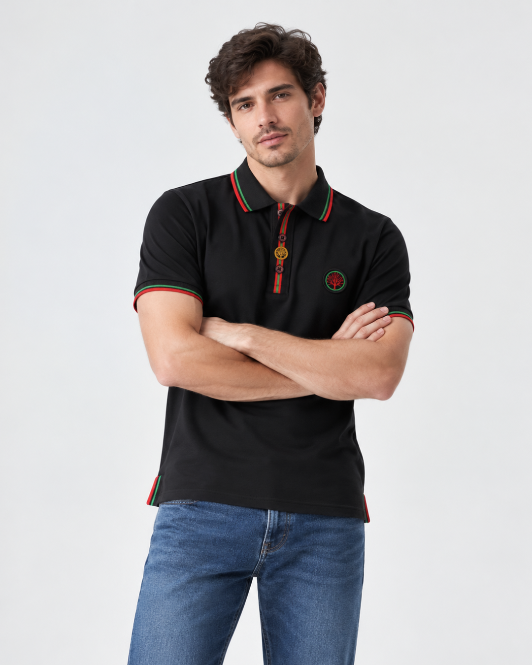 Camiseta Polo Hombre Cuello Texturizado y Detalles Tricolor