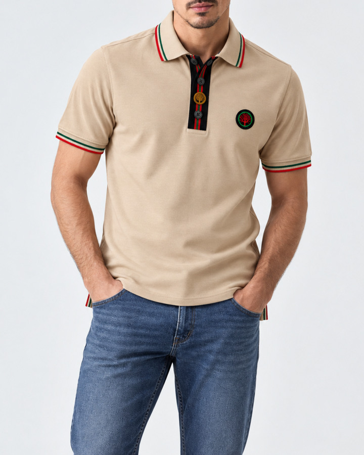 Camiseta Polo Hombre Cuello Texturizado y Detalles Tricolor