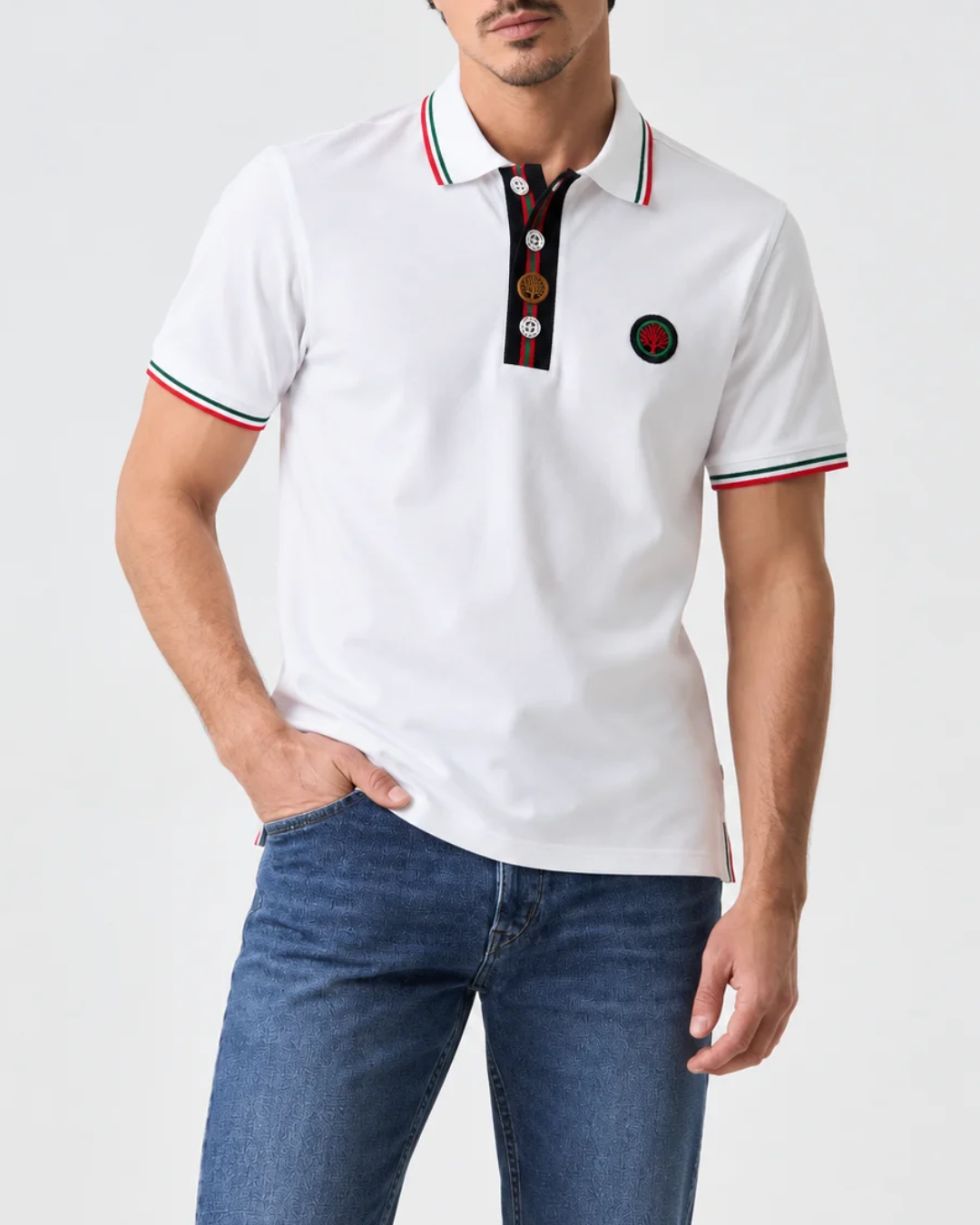Camiseta Polo Hombre Cuello Texturizado y Detalles Tricolor