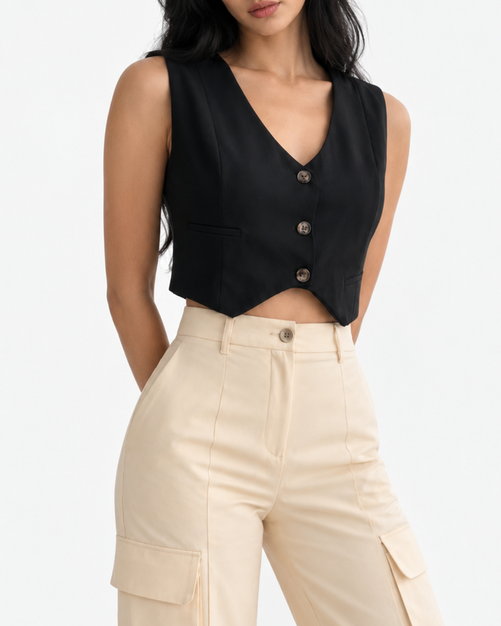 Chaleco de Mujer Sastre Cropped Negro Escote en V - Purple Rain