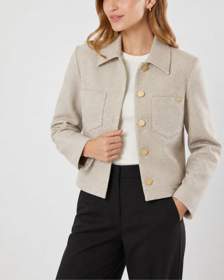 Chaqueta Dama Cropped de Corte Recto Texturizada