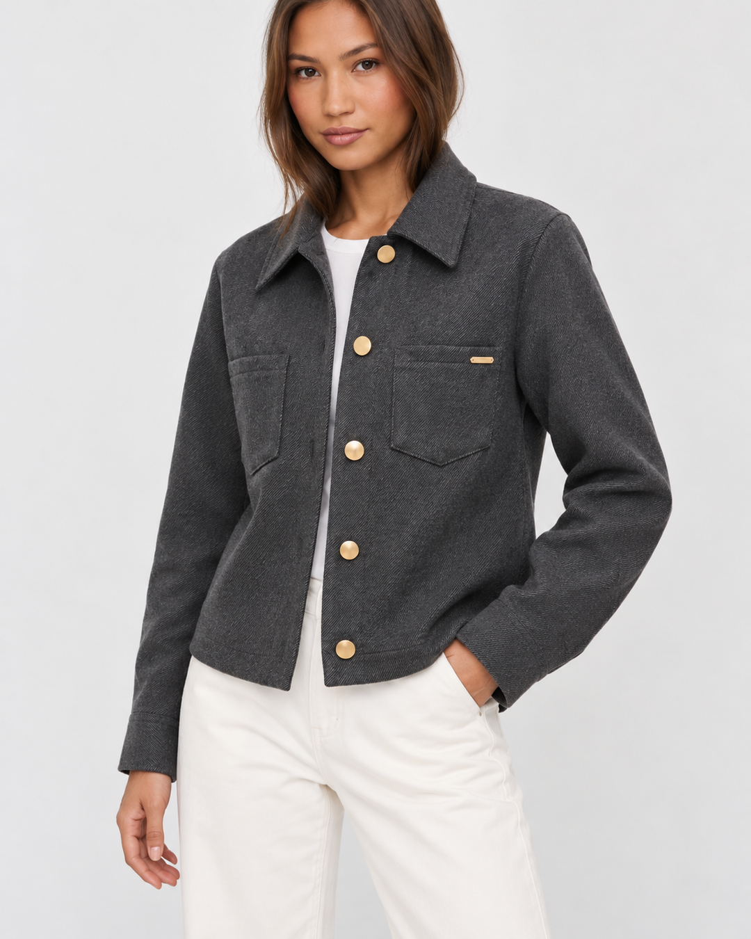 Chaqueta Dama Cropped de Corte Recto Texturizada