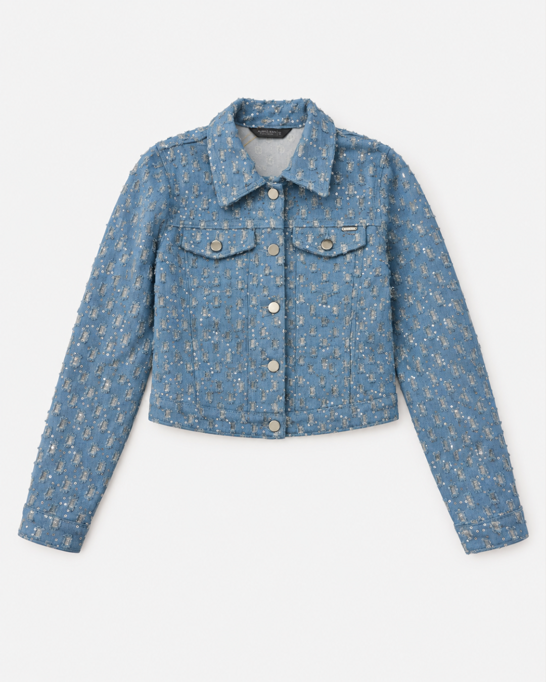 Chaqueta Denim Corta para Mujer Azul Claro con Lentejuelas