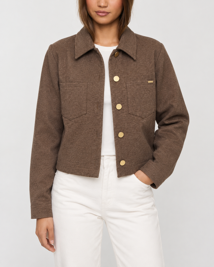Chaqueta Dama Cropped de Corte Recto Texturizada