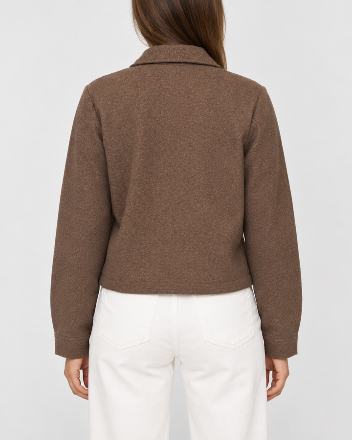Chaqueta Dama Cropped de Corte Recto Texturizada