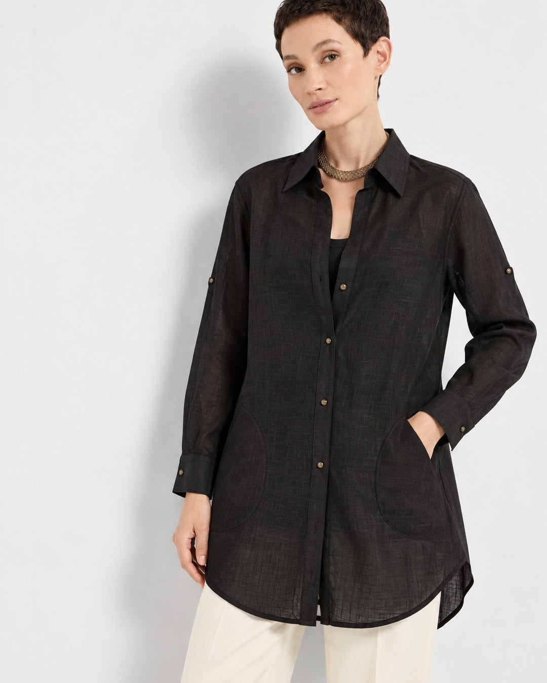 Blusón Camisero Largo para Mujer en Viscosa Siena