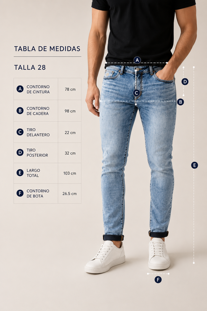 Jean Skinny Sky Fade Hombre Denim Stretch Azul Claro