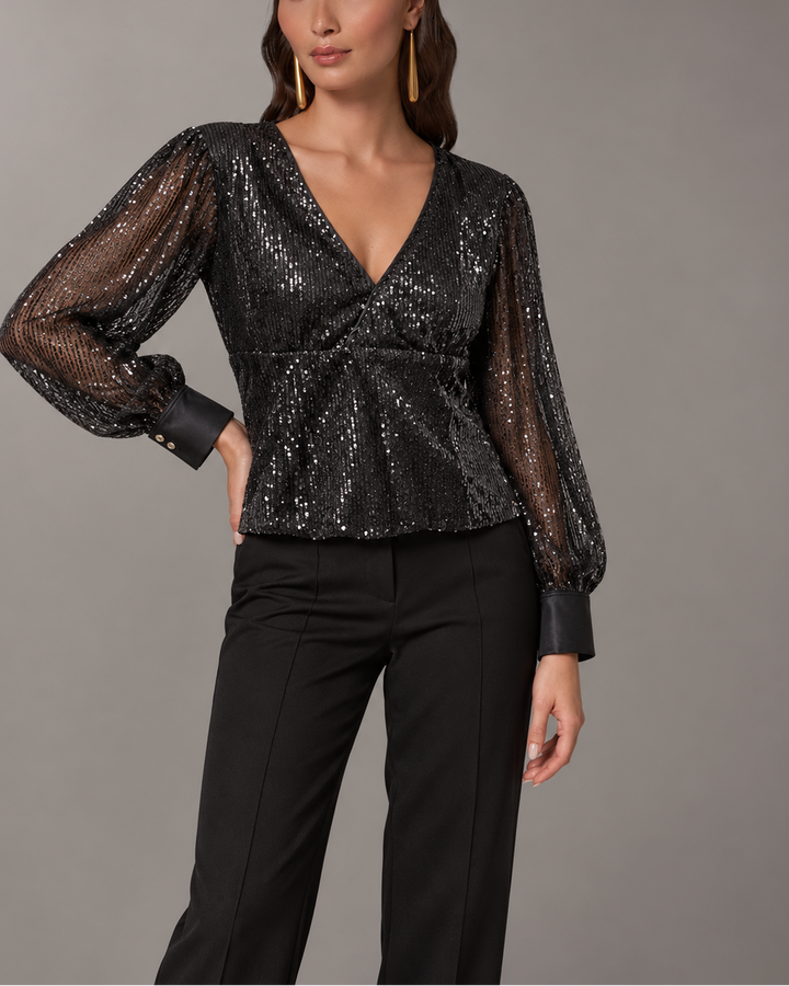 Blusa de Lentejuelas con Escote Cruzado