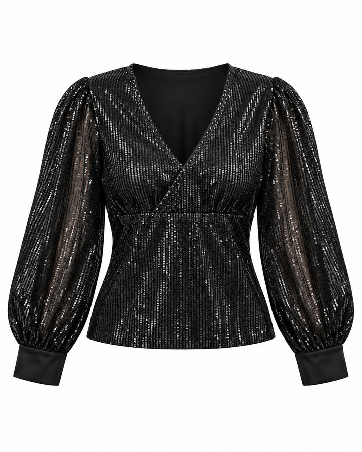 Blusa de Lentejuelas con Escote Cruzado