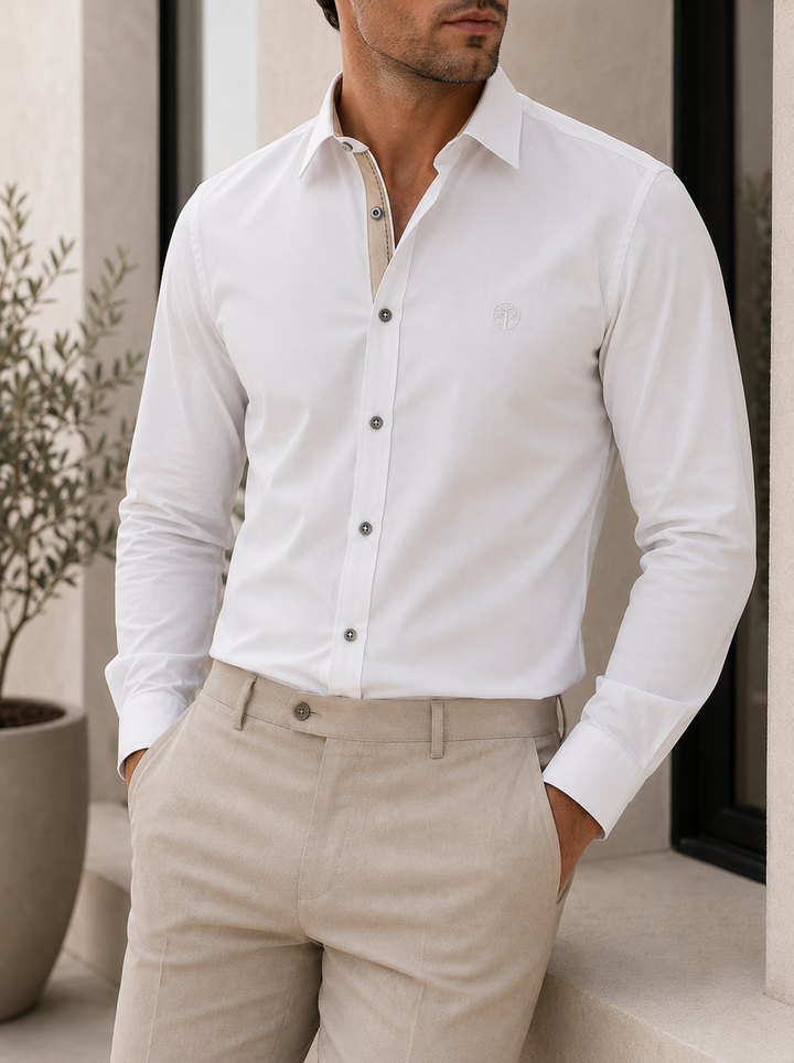 Camisa Hombre Tela Fría Cuello Italiano | Purple Rain