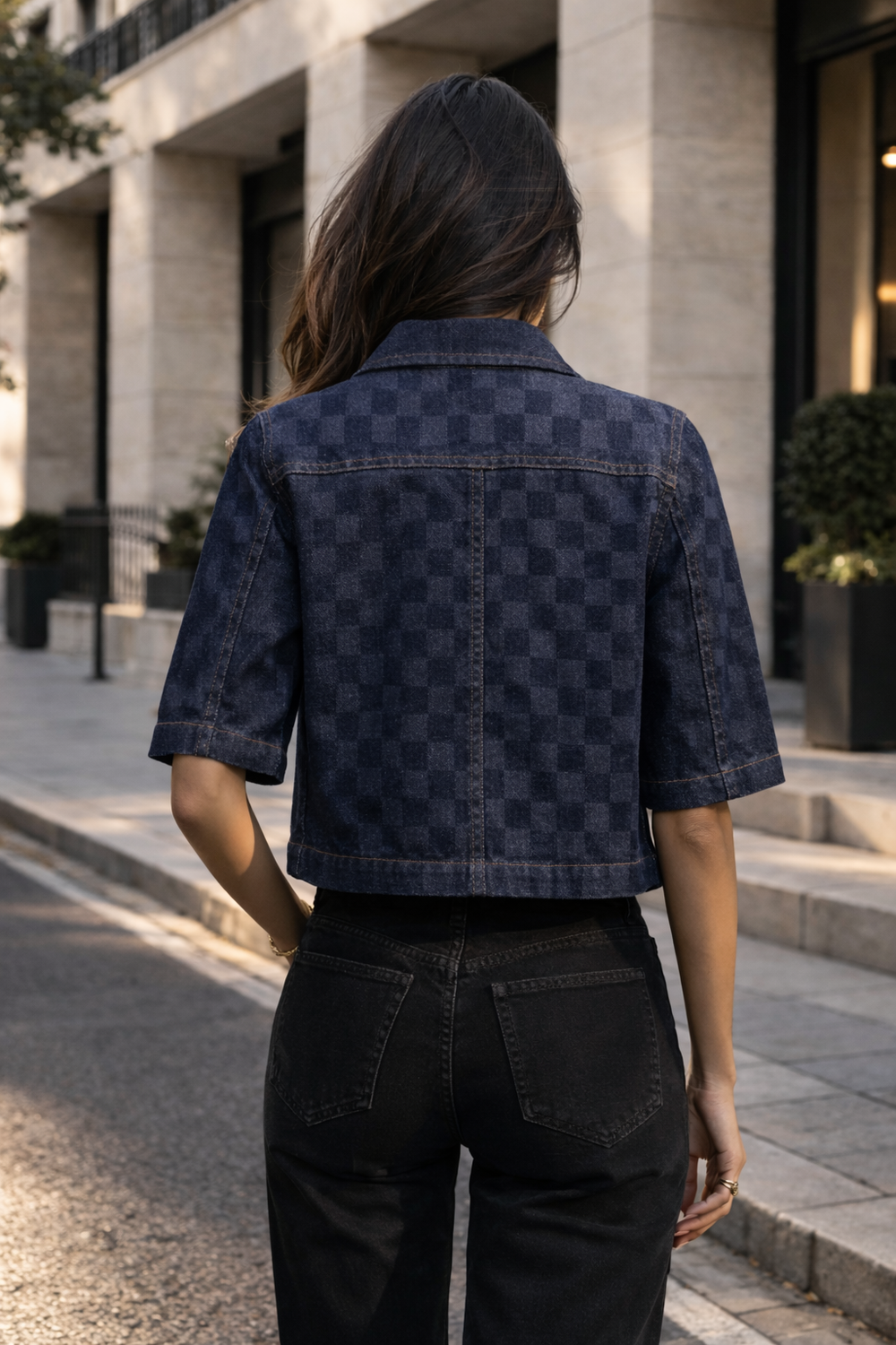 Chaqueta Denim texturizada cuadros - Purple Rain