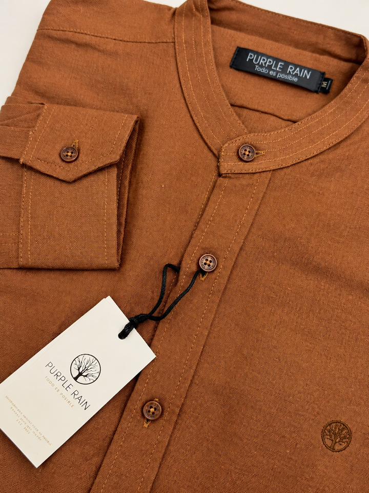 Camisa Lino Manga Larga Cuello Nerú Amalfi