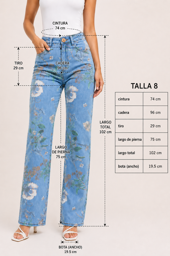 Jean Florencia Floral Ajustable – Bota Recta
