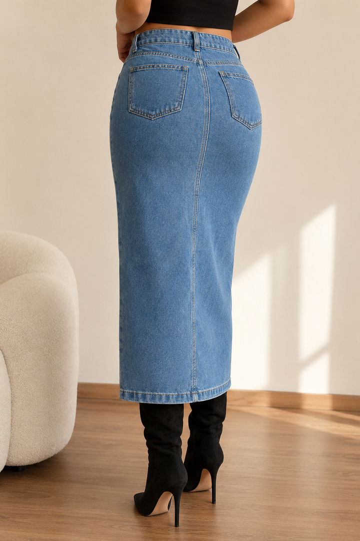 Falda Denim Midi Botonera